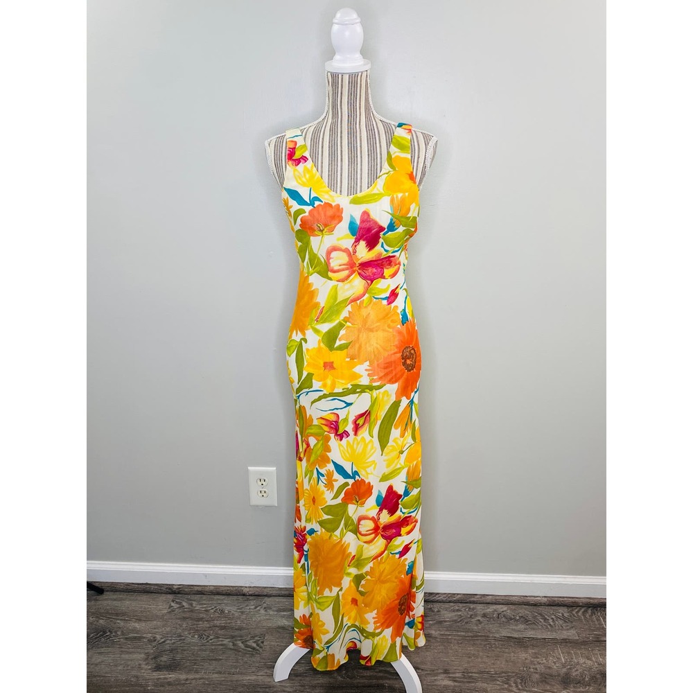 Vintage Joseph Ribkoff Floral Dress Low Back Women 4 Wedding Guest Cruise 90s